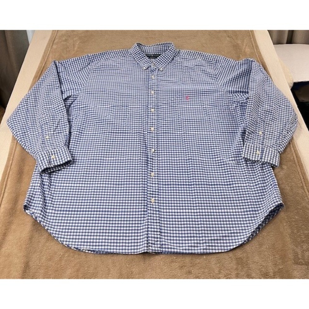 Vintage Polo Ralph Lauren Shirt Men 3XB Big Blue Gingham Plaid Button Down L/S